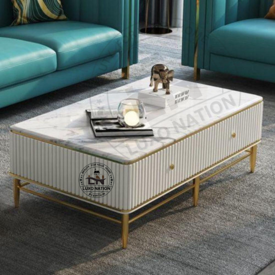 Luxo Nation Marble Top Center Table with Gold Stainless Steel Frame