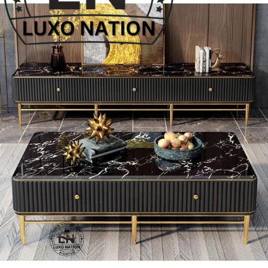 Luxo Nation Marble Top Center Table with Gold Stainless Steel Frame