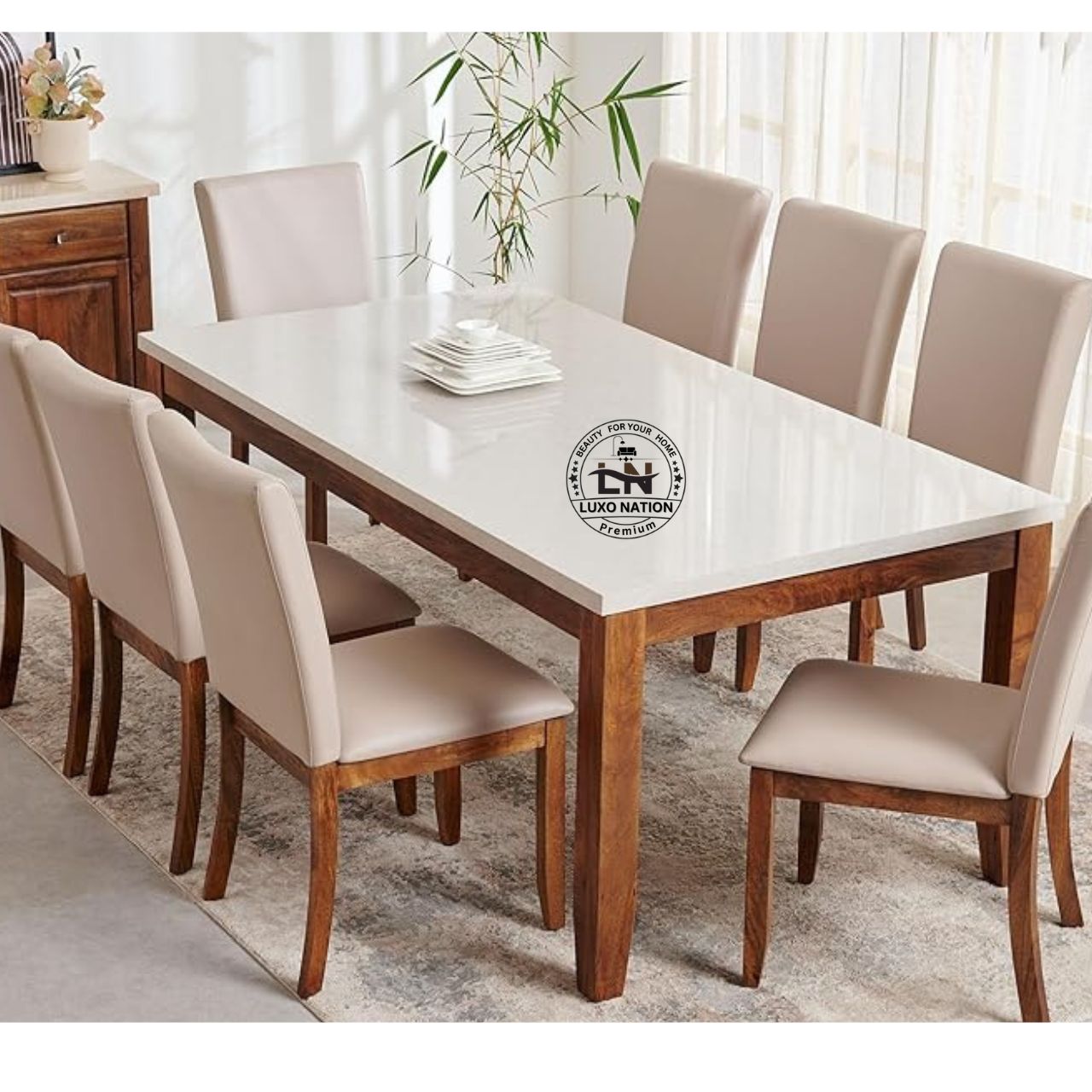 Luxo Nation Luxury Wooden Dining Table Set – Modern & with Comfortable Seating