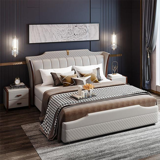 Prepare for sophistication with the Luxo Nation "Gear Up" Upholstered Luxury Bed with Storage in Leatherette.