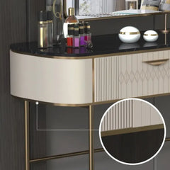 Ira Luxury Makeup Vanity by Luxo Nation: Exquisite Faux Marble Top Dressing Table With Gold Finish